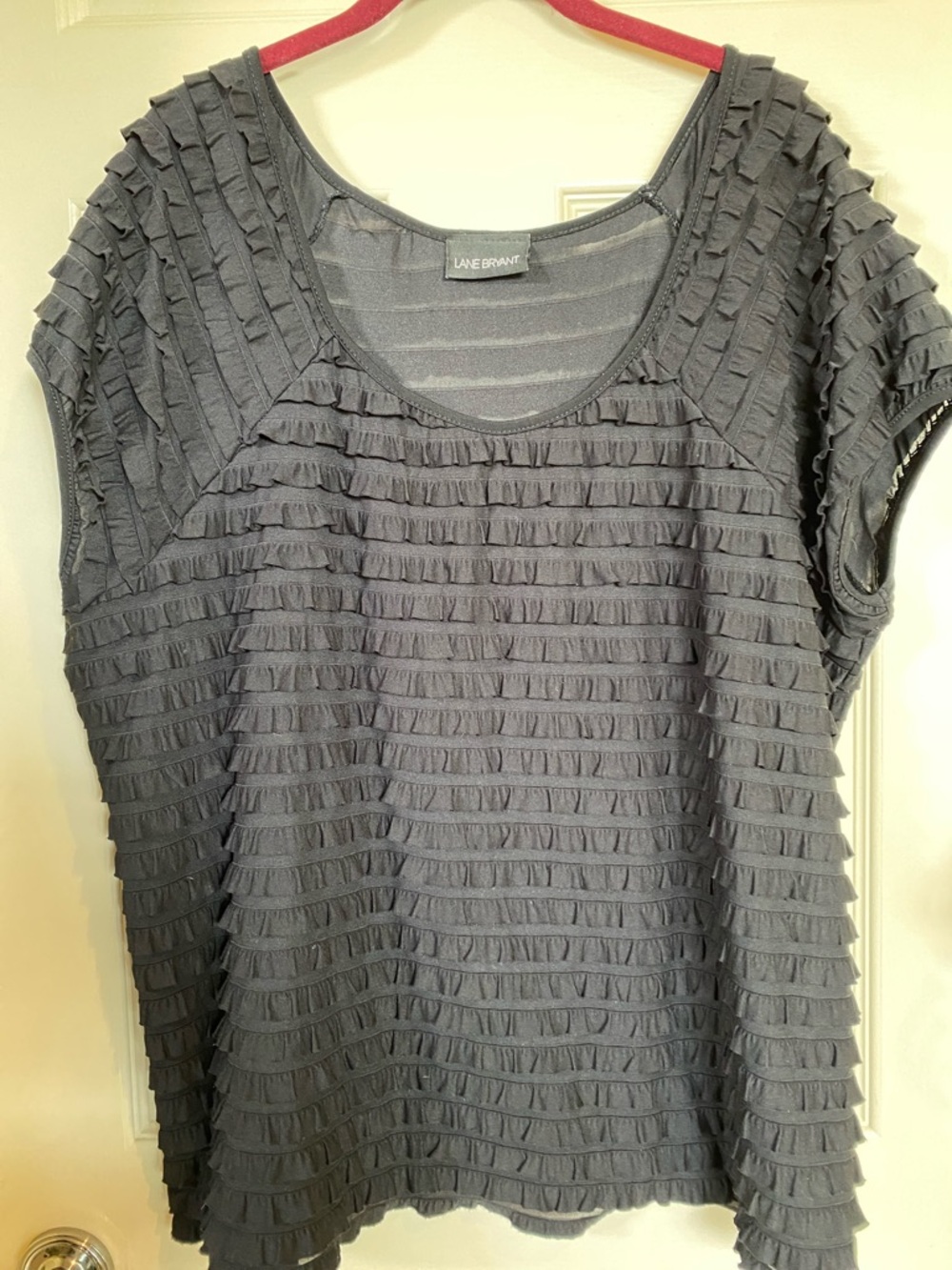 Lane Bryant Black Ruffle-Tier Scoop Neck Short Sleeve Top
